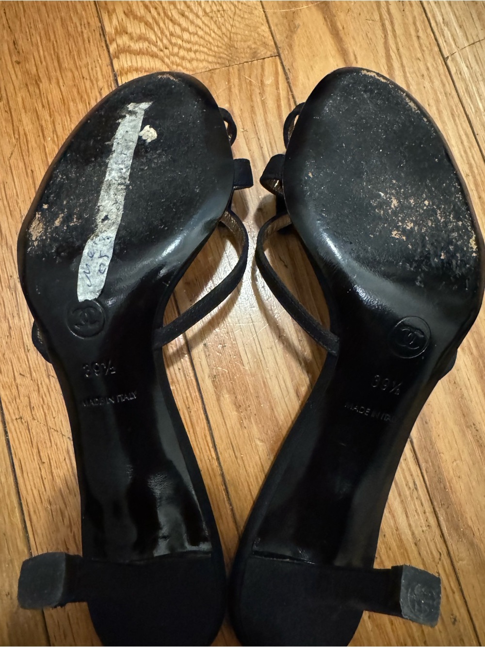 CHANEL Black Suede Camellia Slide Sandals with Gold Detail - Picture 6 of 9